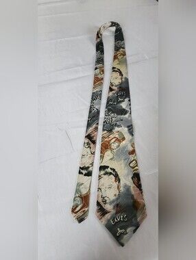Vingtage Graphic Portrait Silk Tie in Gray and Brown